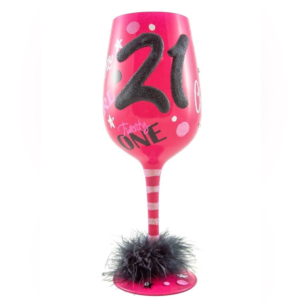Pink 21st Birthday Wine Glass